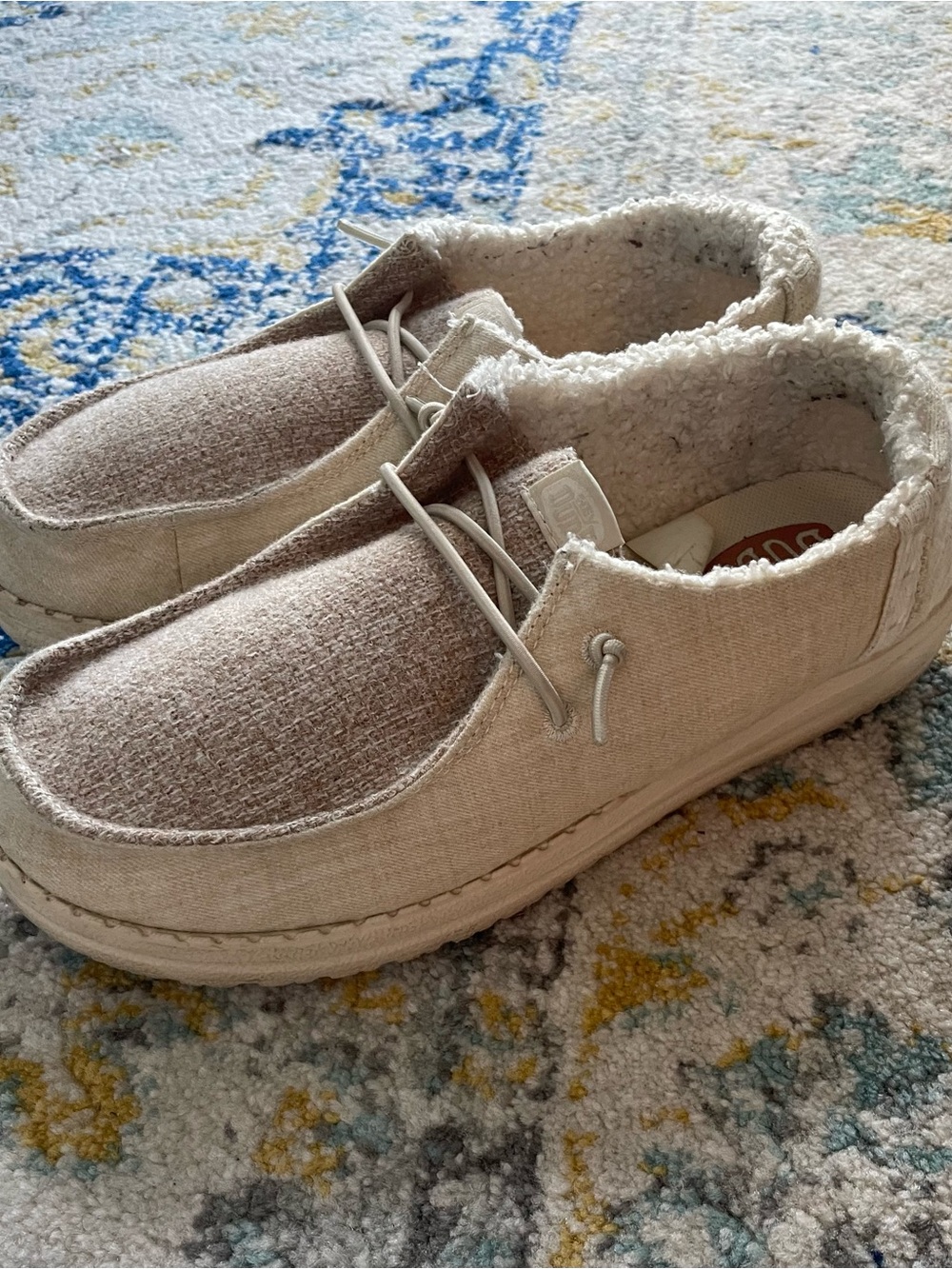 Hey Dude Kids Beige Slip-On Shoes with Cream Sherpa Lining